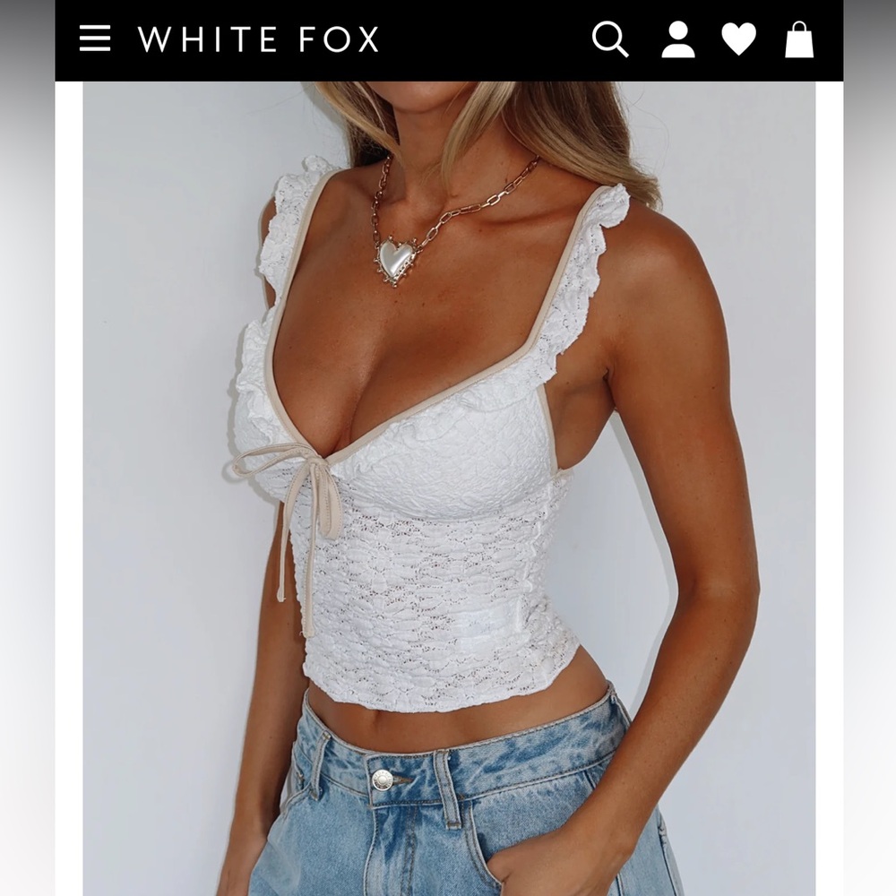 Lace Crop Top with Bow Detail (Drunk in Love Top- White)- Open to offers!!